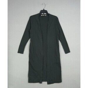Three Bird Nest Cardigan Womens Small Forest Green Long Open Duster Pocket Drape